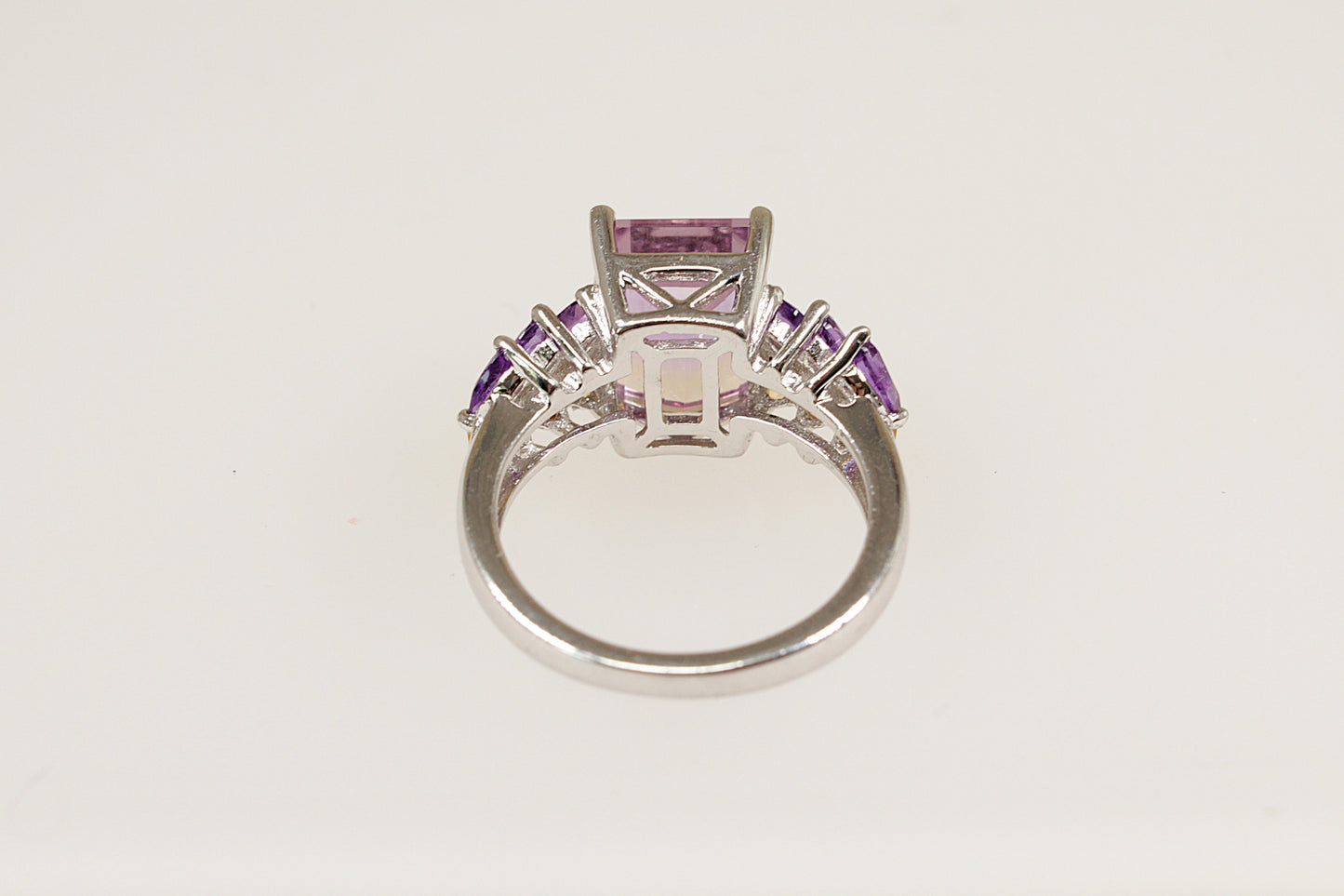 A Silver Amethyst, Citrine and Crystal Statement Ring.