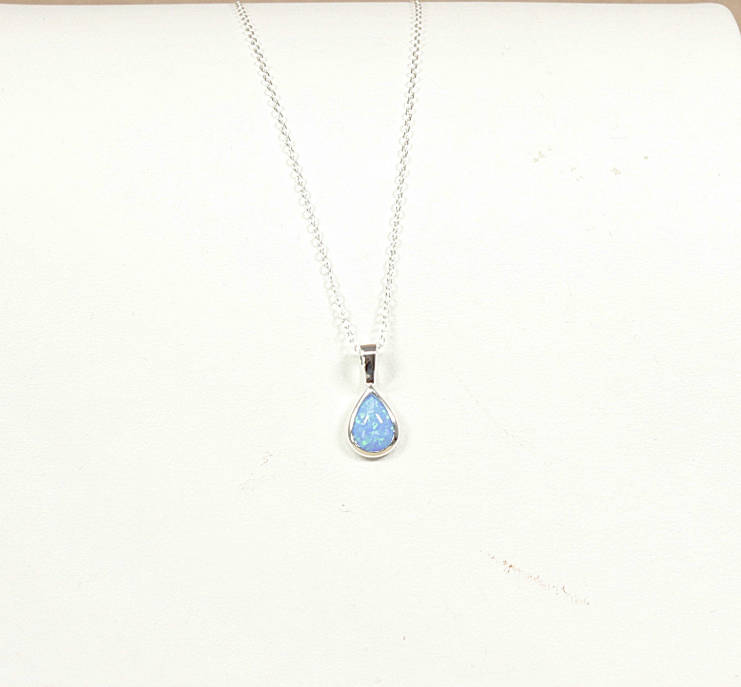 Silver Blue Opal Pendant and Chain Necklace