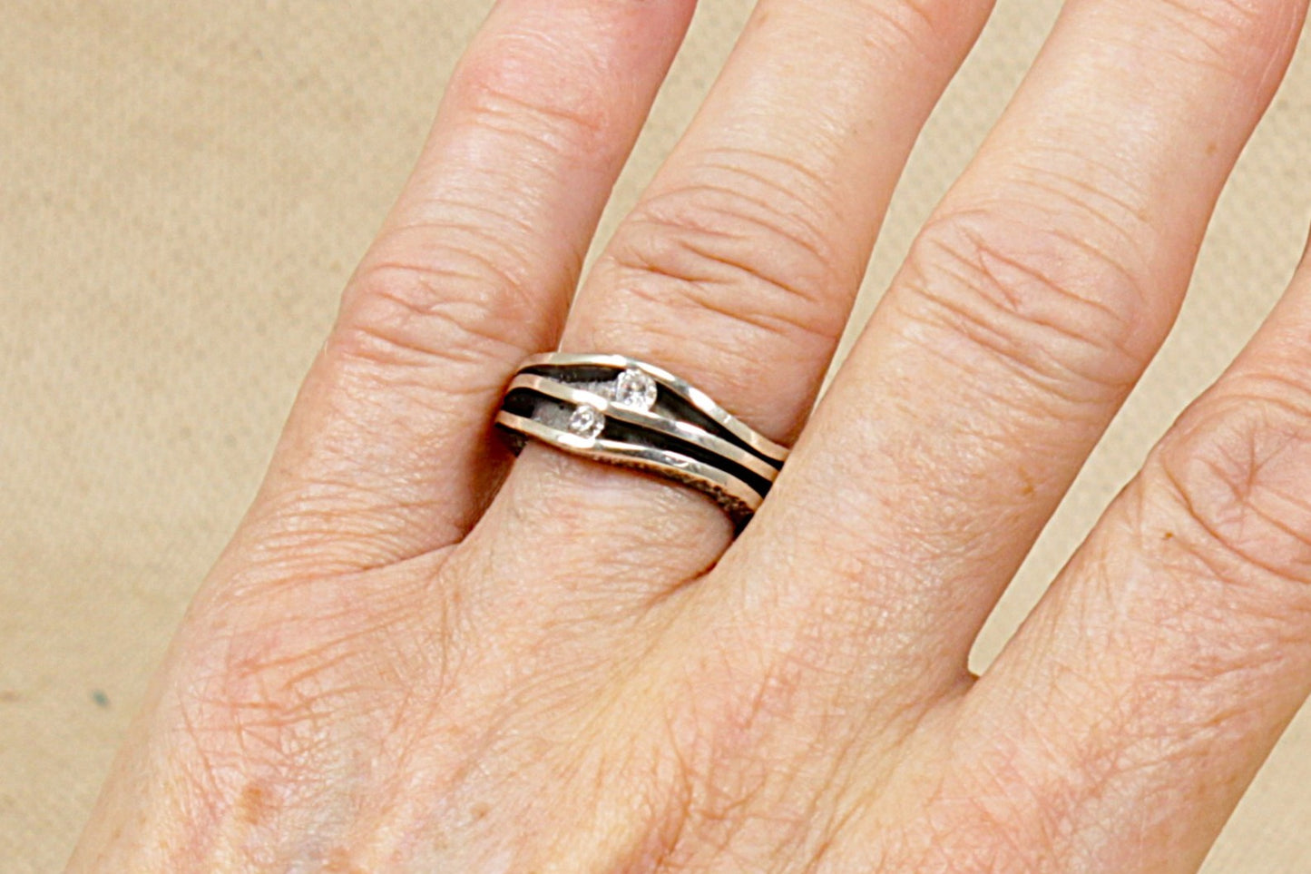 Silver Crystal Studio Band Ring