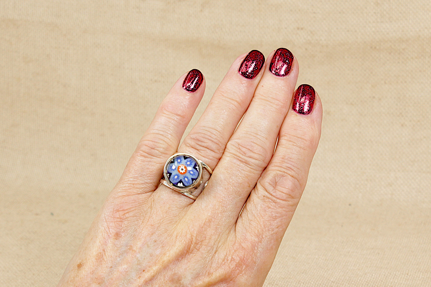 Silver Millefiori Statement Ring