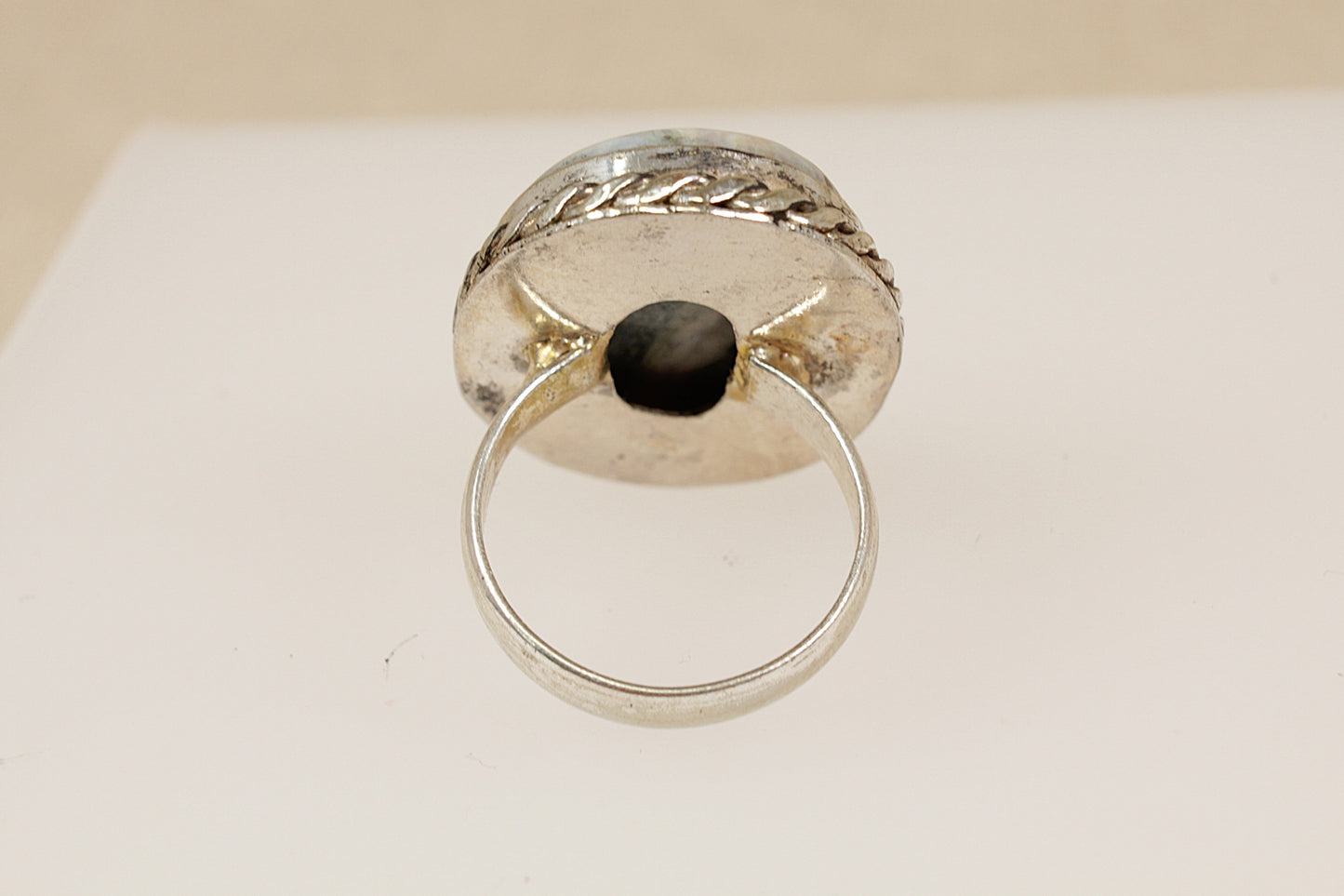 Silver Grey Banded Agate Statement Ring