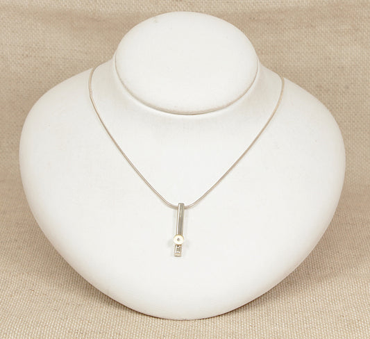 Silver and Diamond Modernist Pendant Chain Necklace