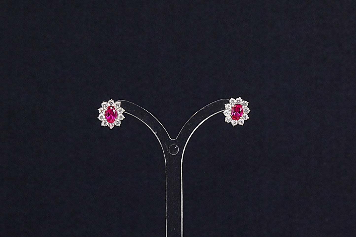 Silver Ruby Cluster Stud Earrings