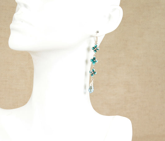 Silver Enamel Dropper Earrings