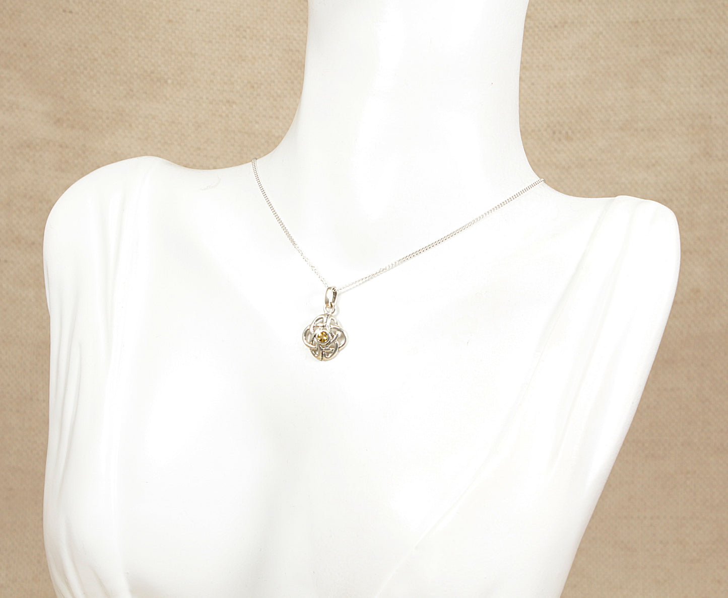 Silver Citrine Celtic Knot Pendant Necklace by 'Kit Heath'