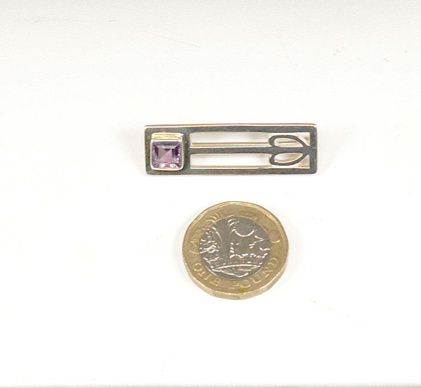 Rennie Mackintosh Inspired Silver Amethyst Brooch