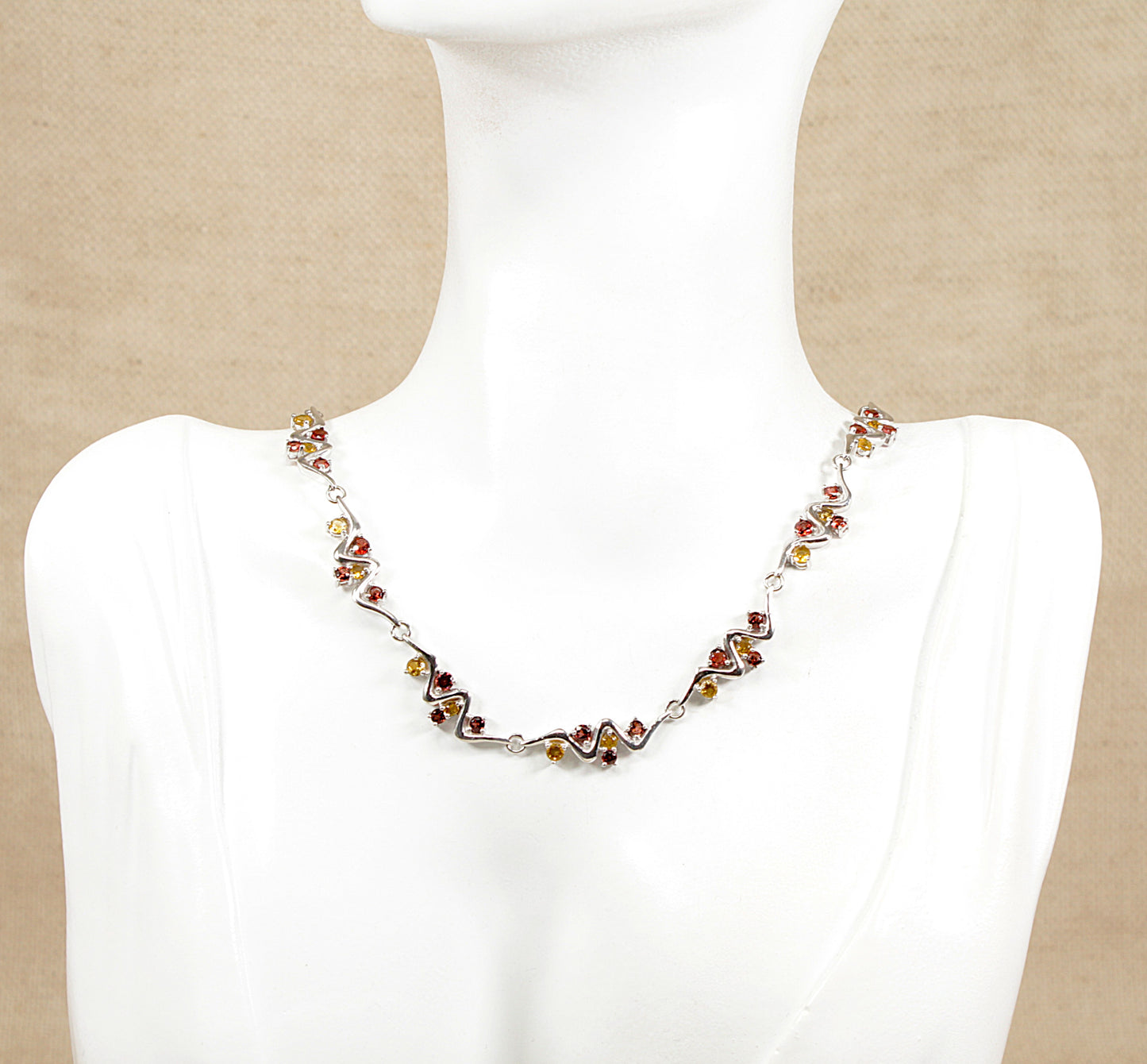 Silver, Citrine and Garnet Necklace