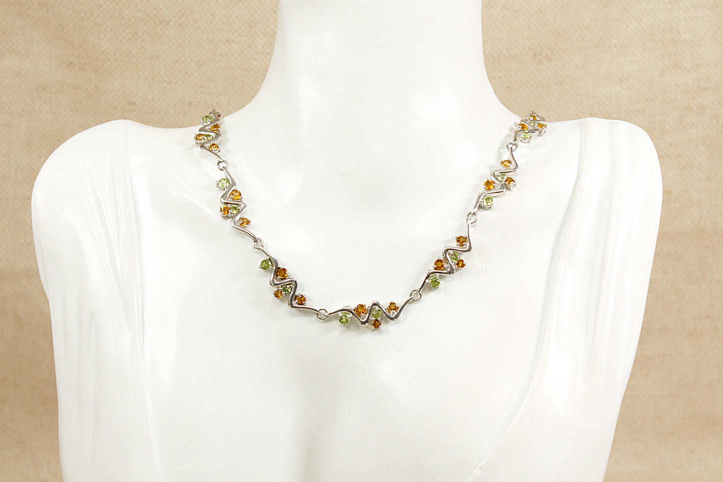 Silver Citrine and Peridot Necklace