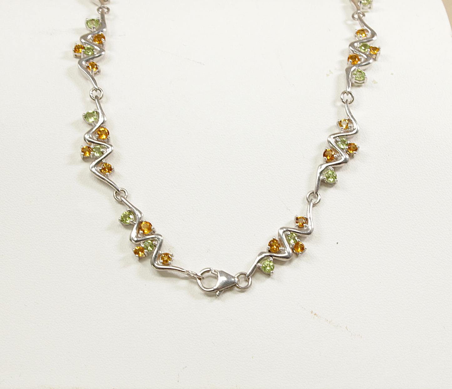 Silver Citrine and Peridot Necklace