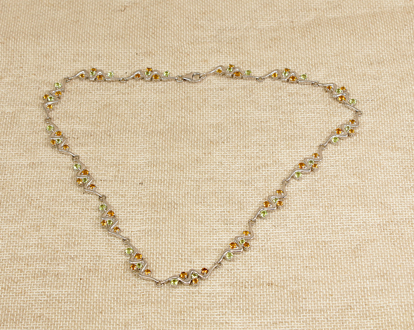 Silver Citrine and Peridot Necklace