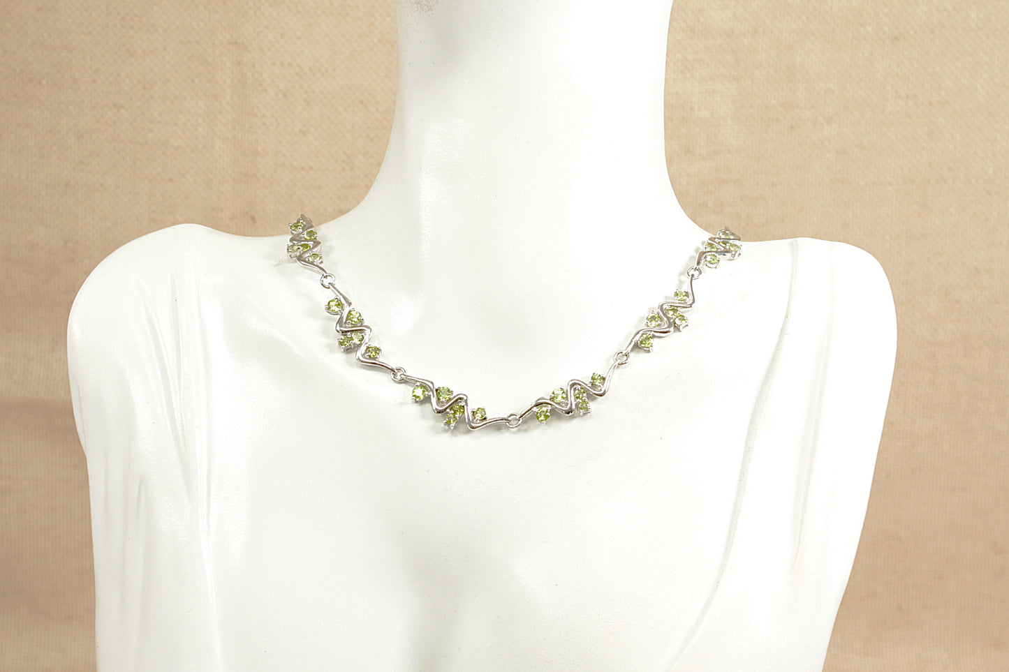 Silver Peridot Fancy Link Necklace