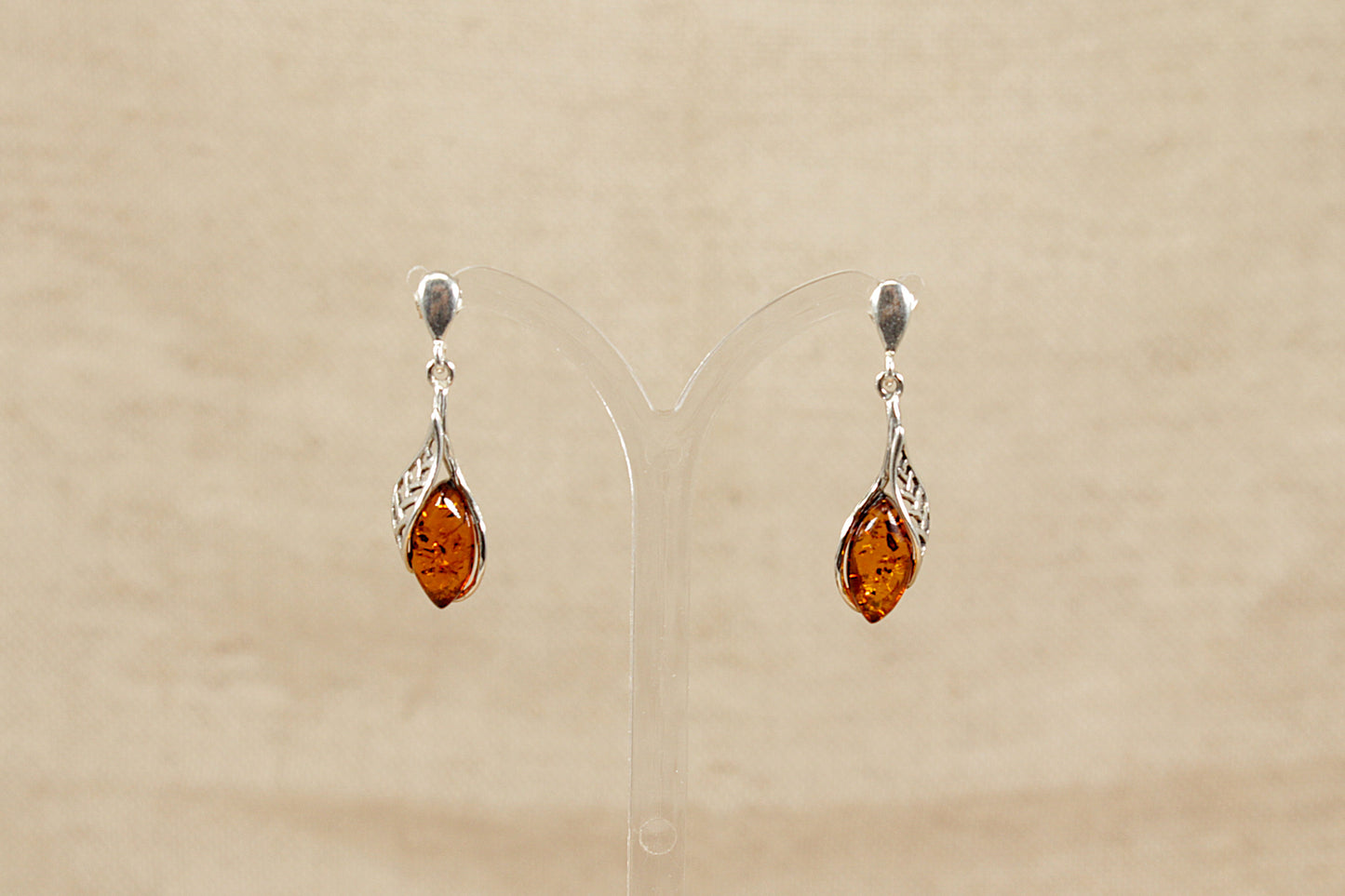 Silver Amber Drop Earrings