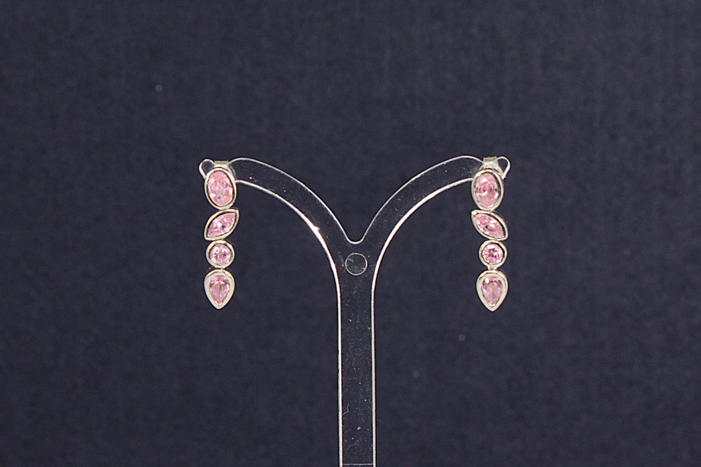 Silver Pink Crystal Earrings