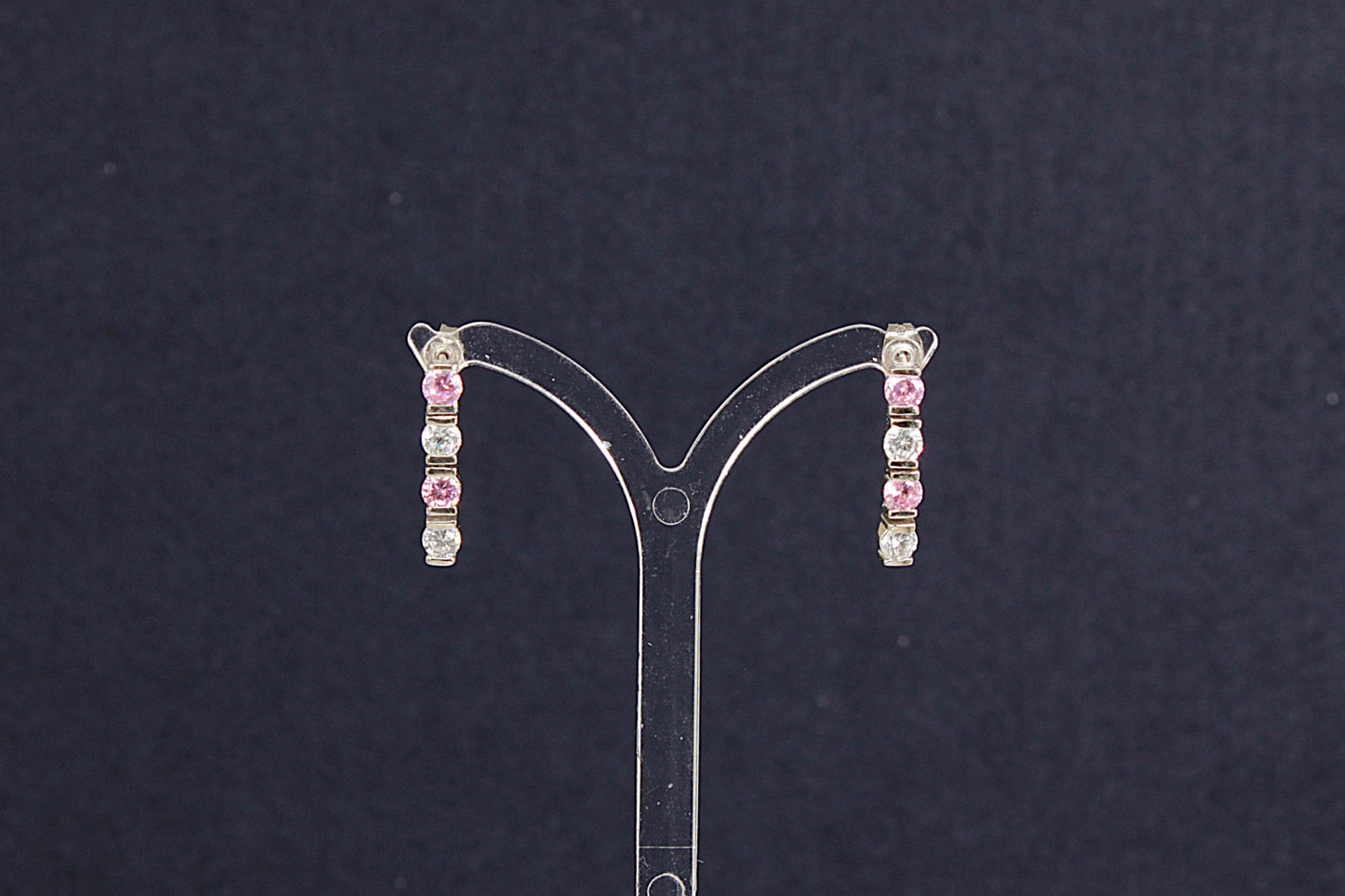Silver Pink and White Crystal Earrings