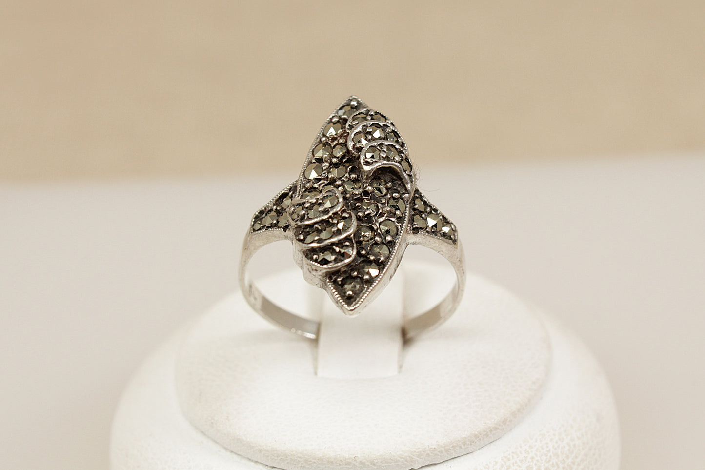 Art Deco Silver and Marcasite Navette Ring