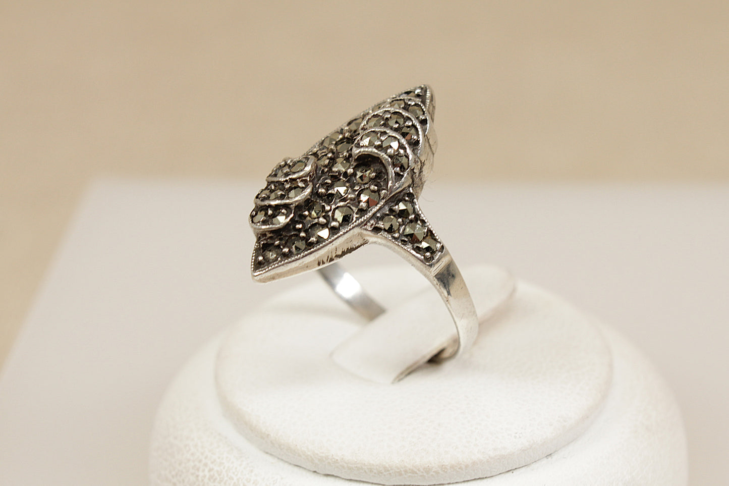 Art Deco Silver and Marcasite Navette Ring