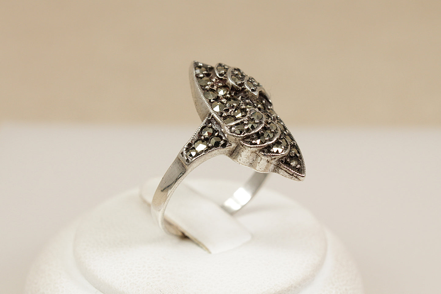 Art Deco Silver and Marcasite Navette Ring