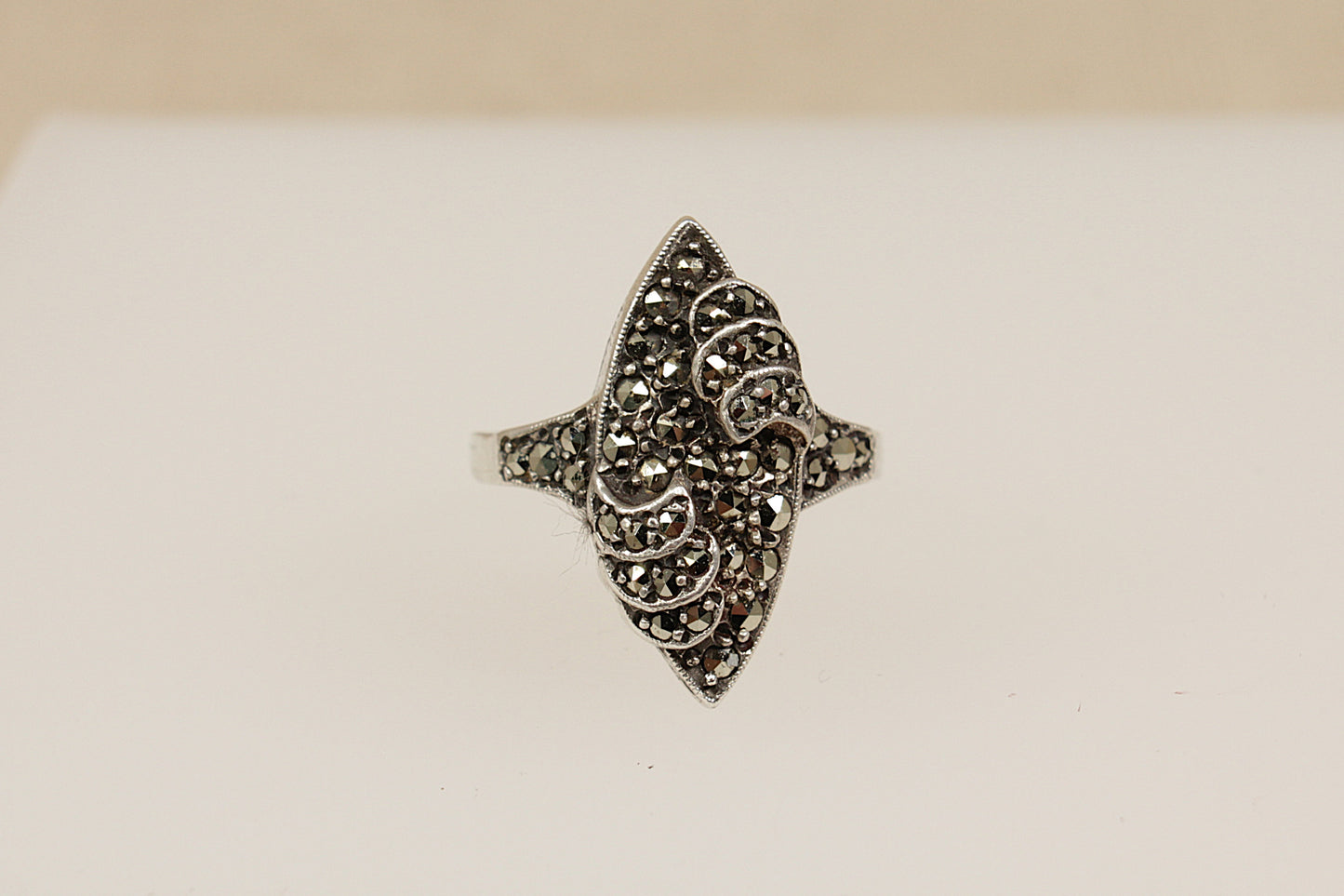 Art Deco Silver and Marcasite Navette Ring