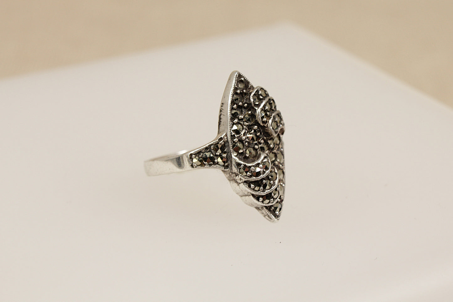 Art Deco Silver and Marcasite Navette Ring