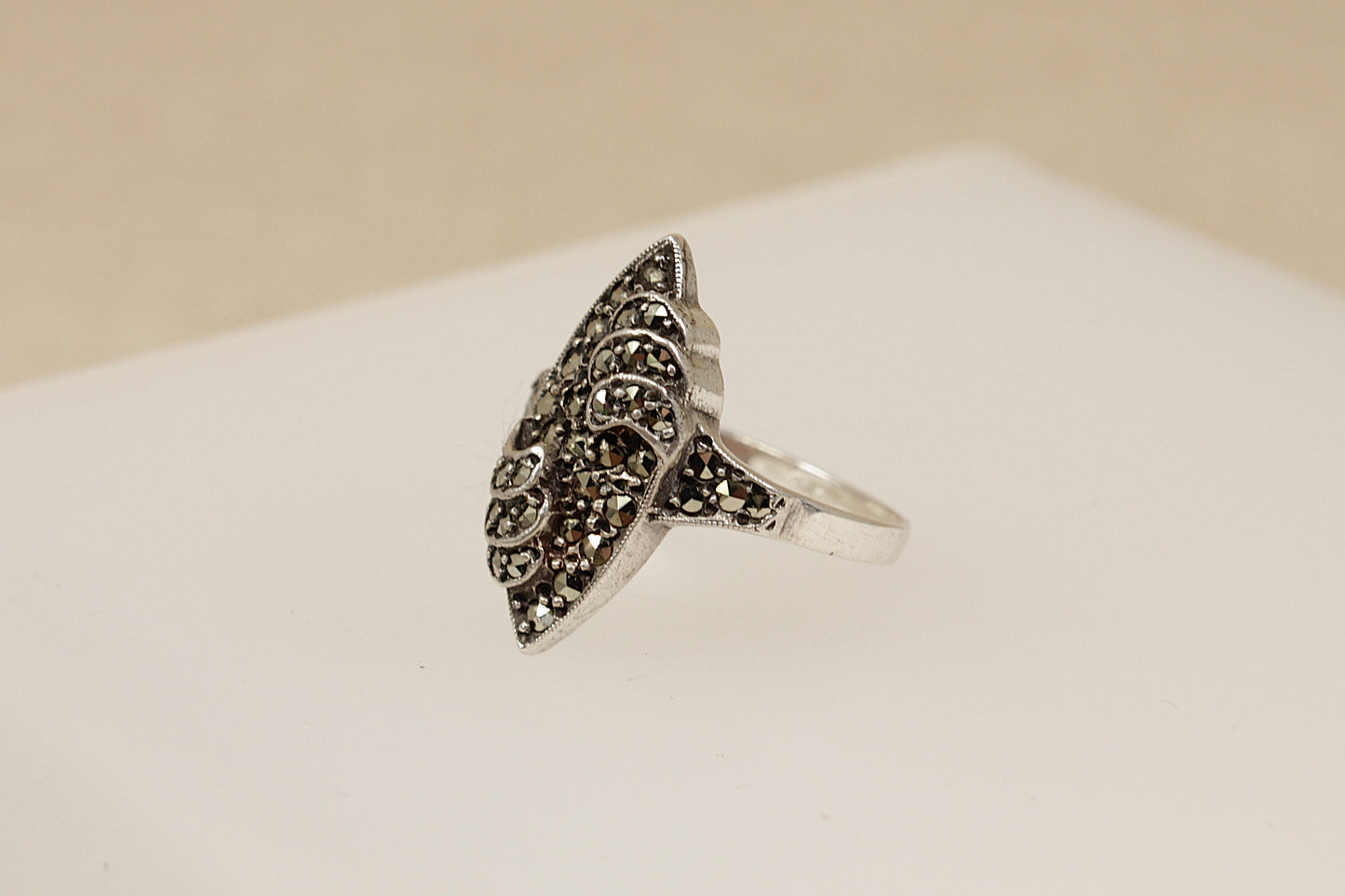 Art Deco Silver and Marcasite Navette Ring