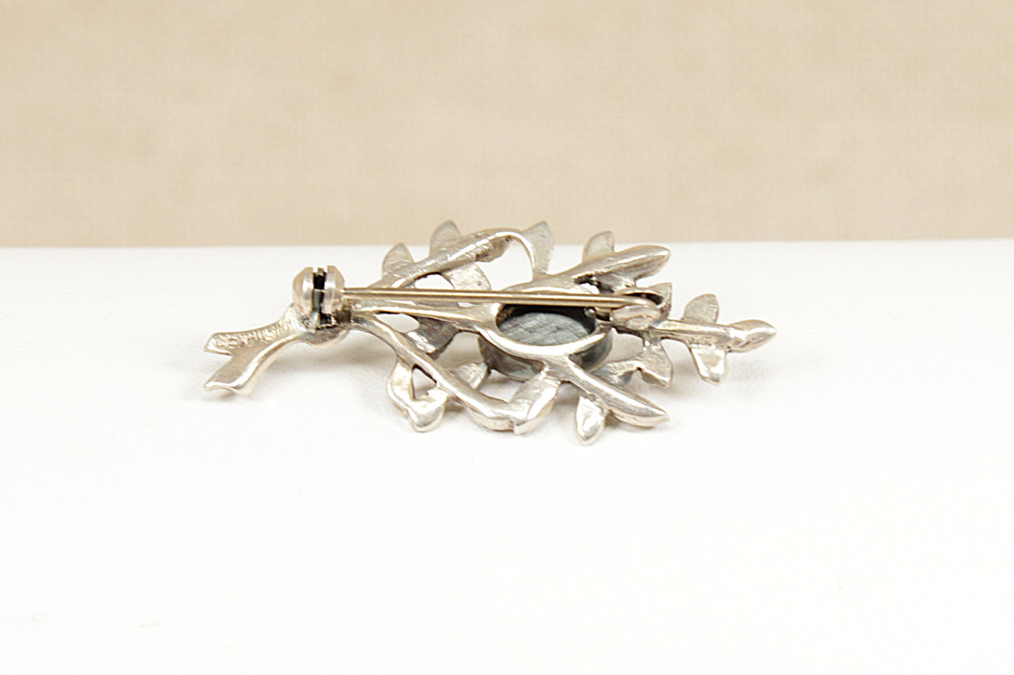 Vintage Silver Hematite and Marcasite Posy Brooch