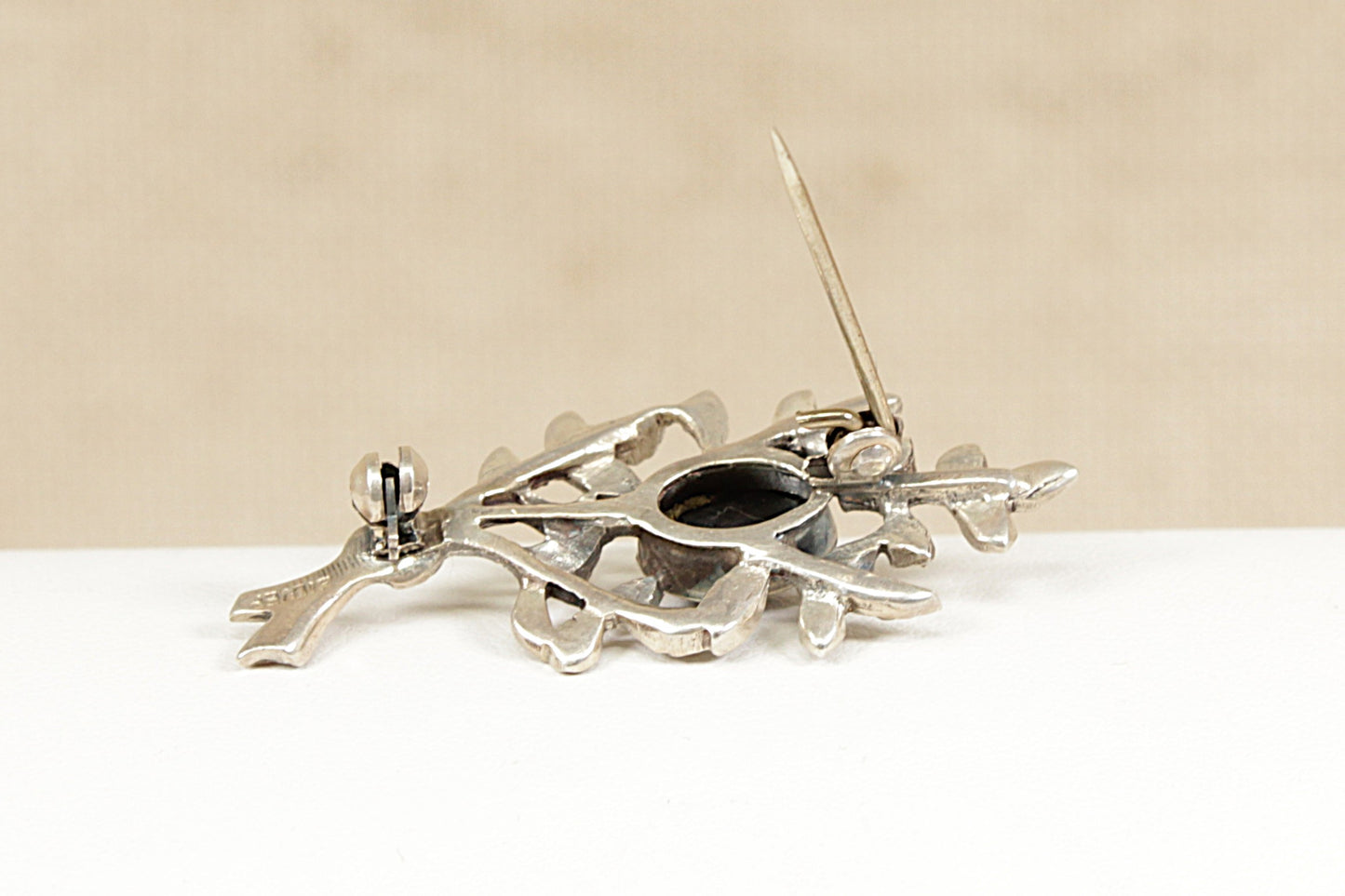 Vintage Silver Hematite and Marcasite Posy Brooch