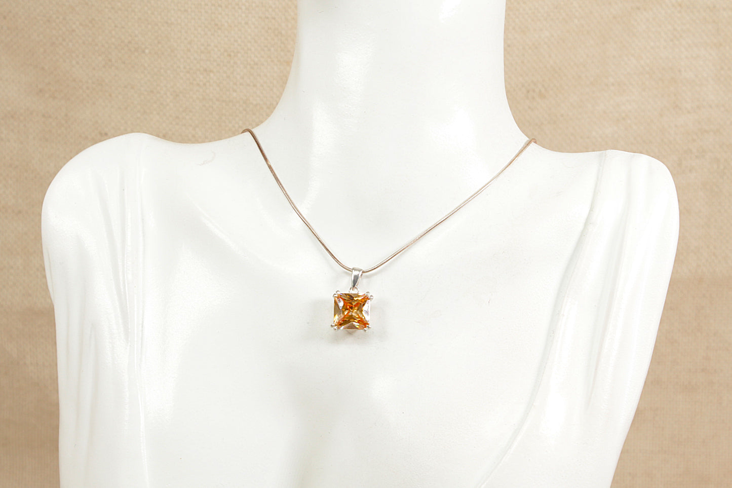 Silver Citrine Pendant and Chain Necklace