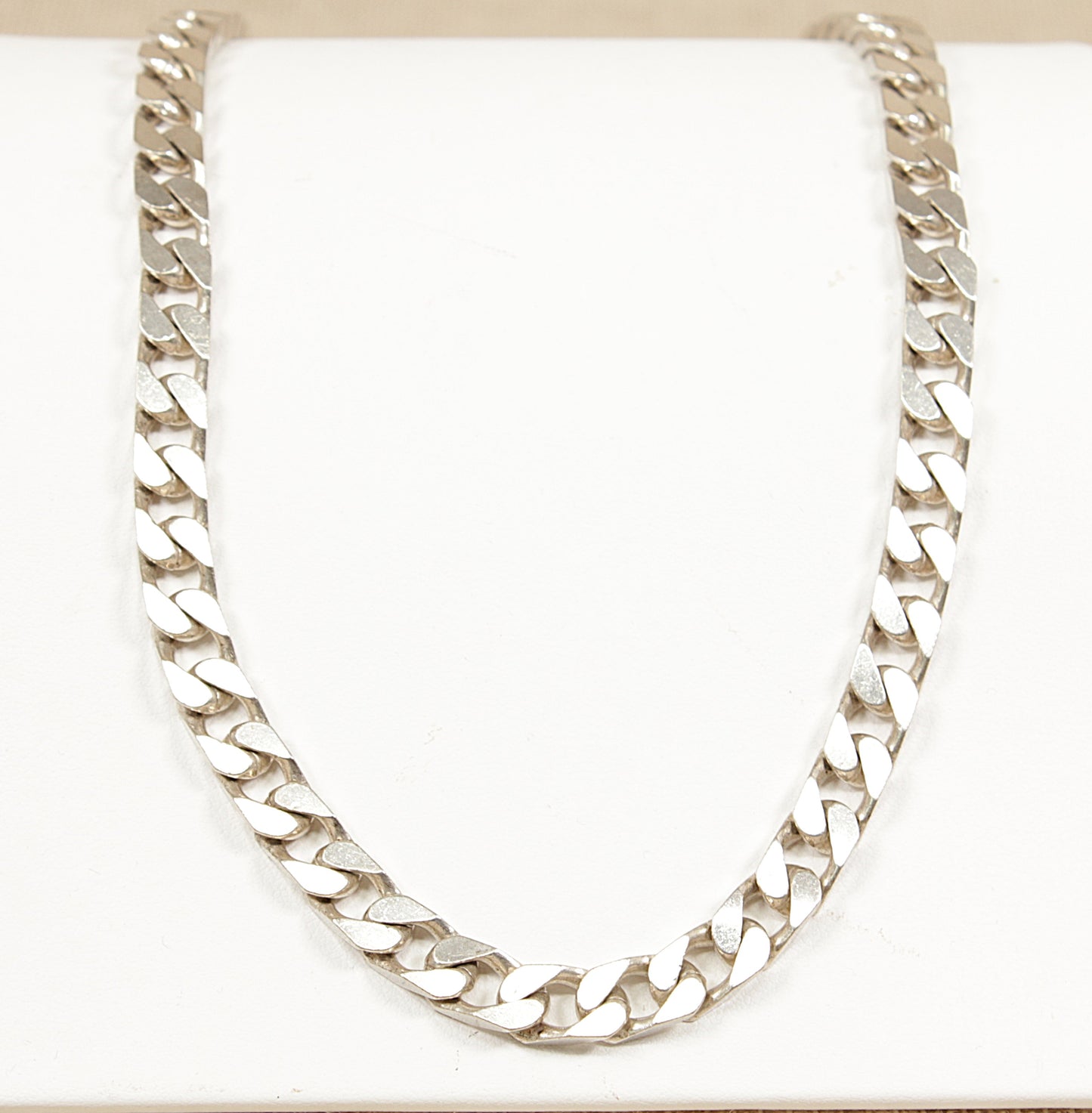 Heavy Silver Flat Curb Link Necklace Chain