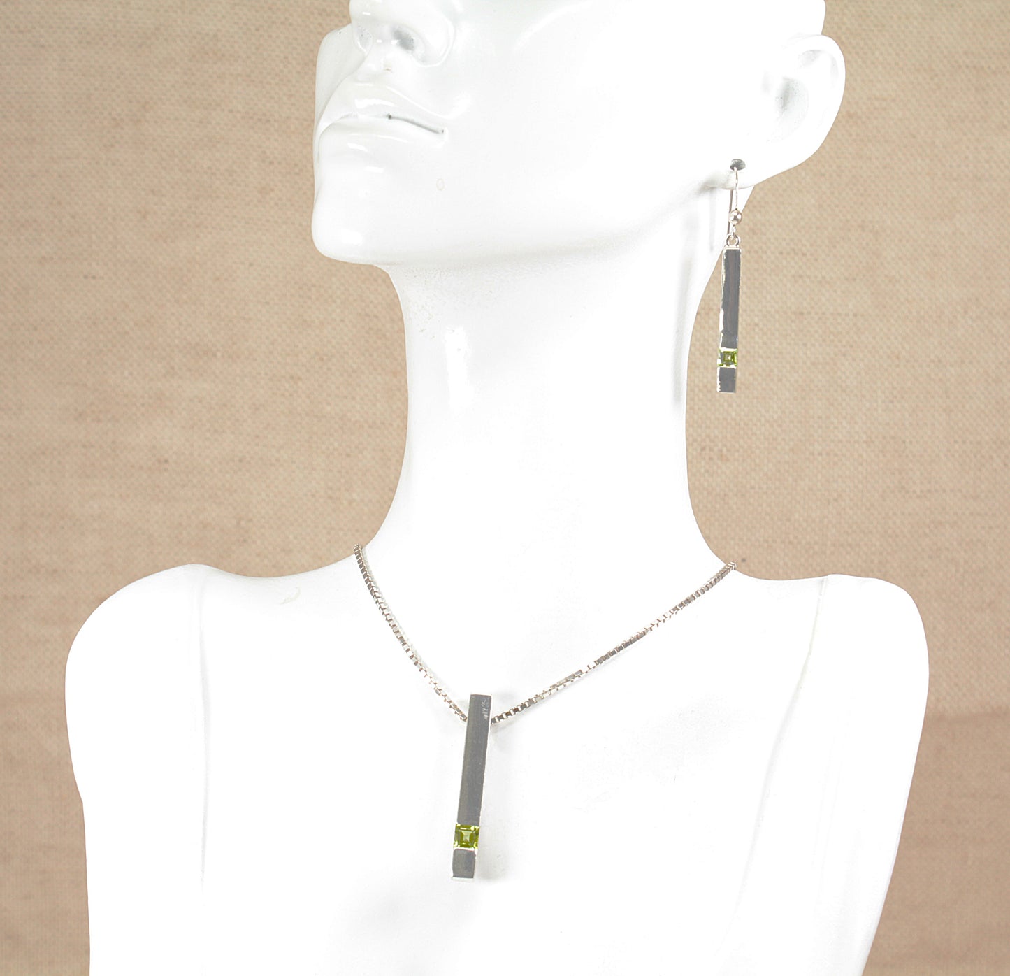 Silver Peridot Pendant and Earring Set by Kit Heath