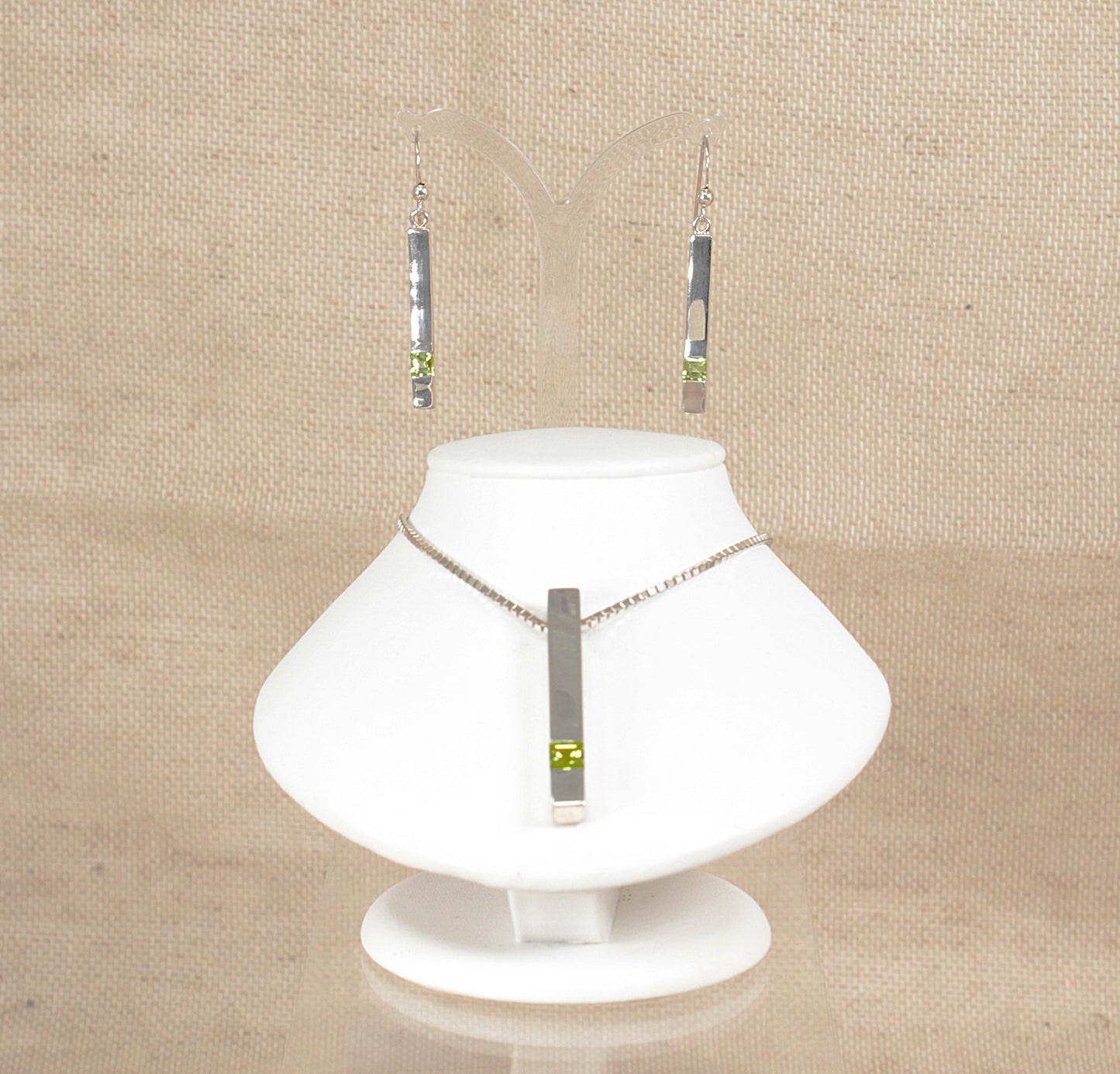 Silver Peridot Pendant and Earring Set by Kit Heath