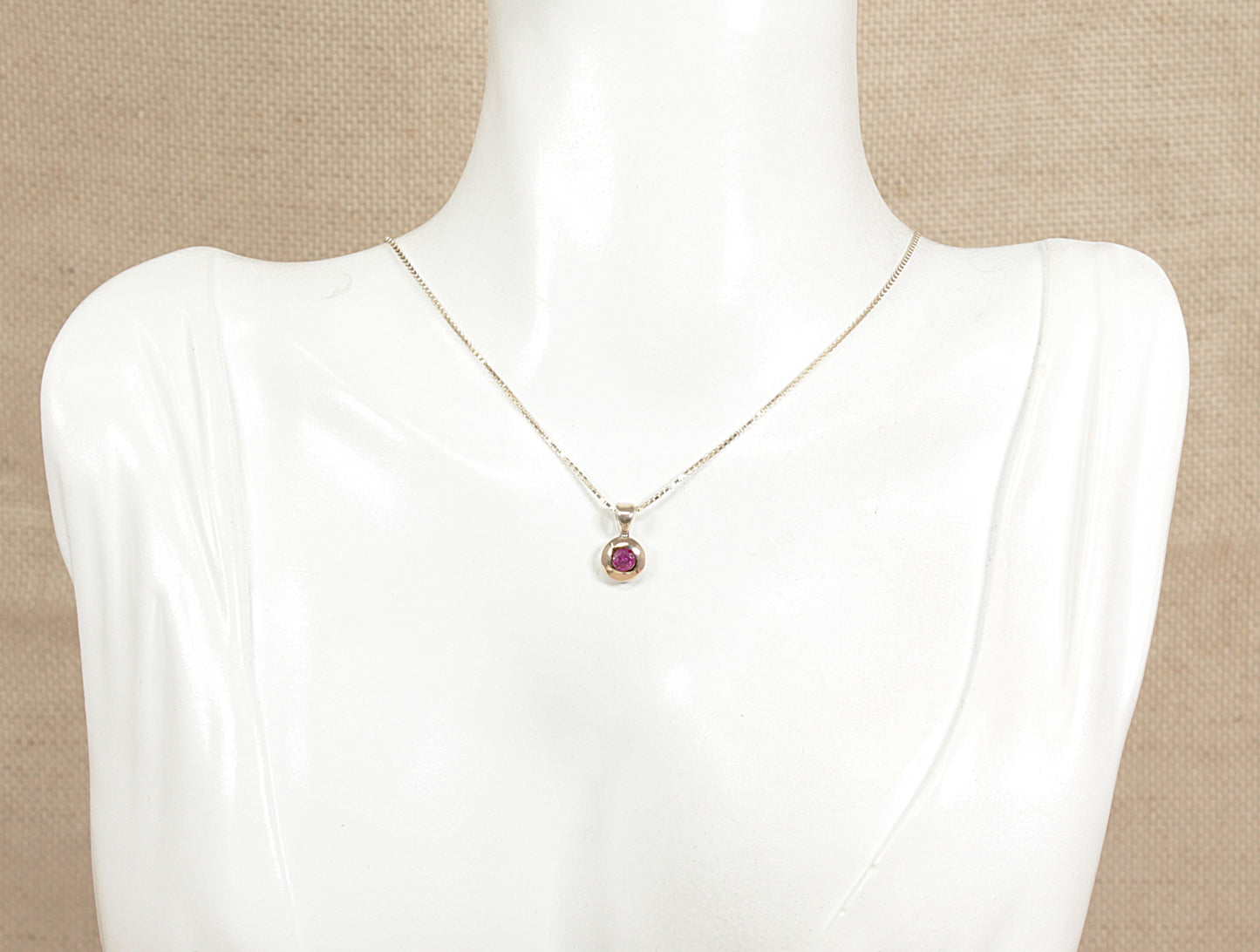 Gold and Silver Ruby Pendant Necklace