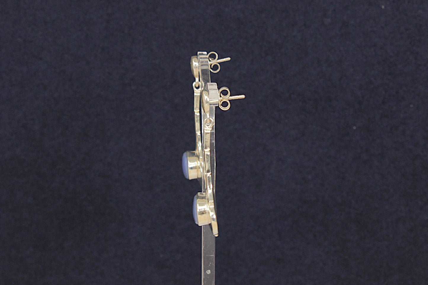 Silver and Blue Chalcedony Art Deco Style Earrings