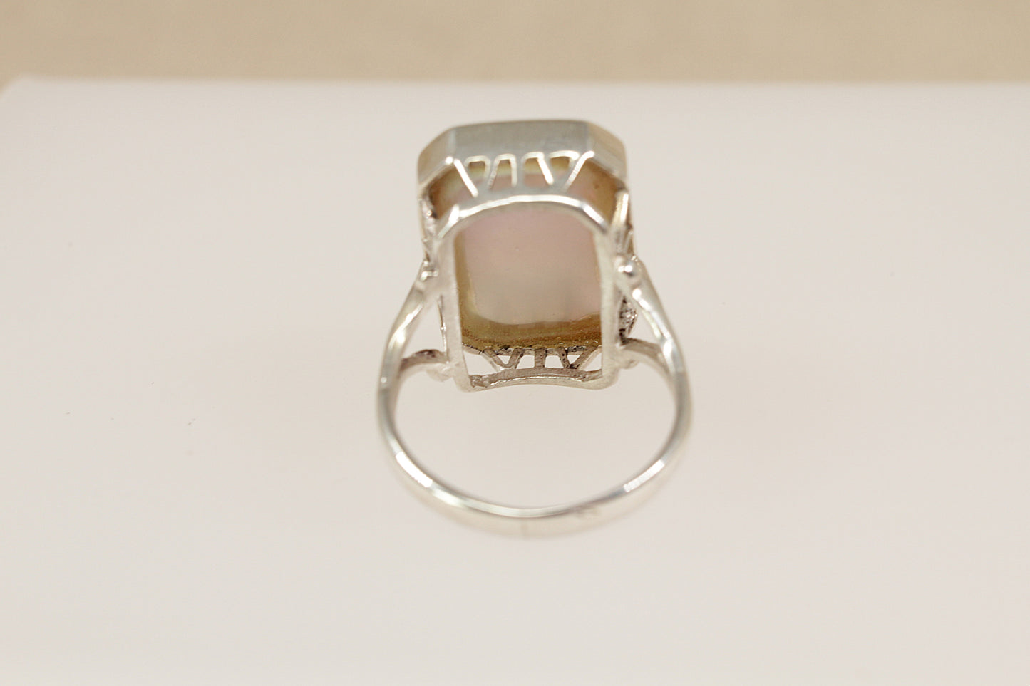 Silver Pink Banded Agate Statement Ring