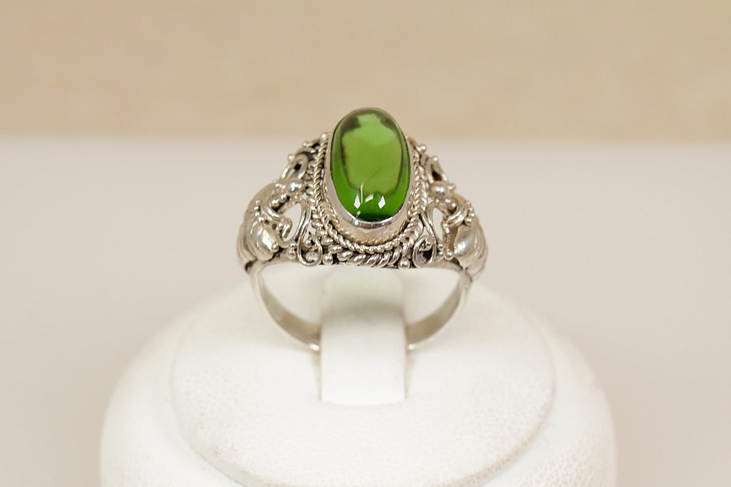 Sterling Silver Green Crystal Statement Ring