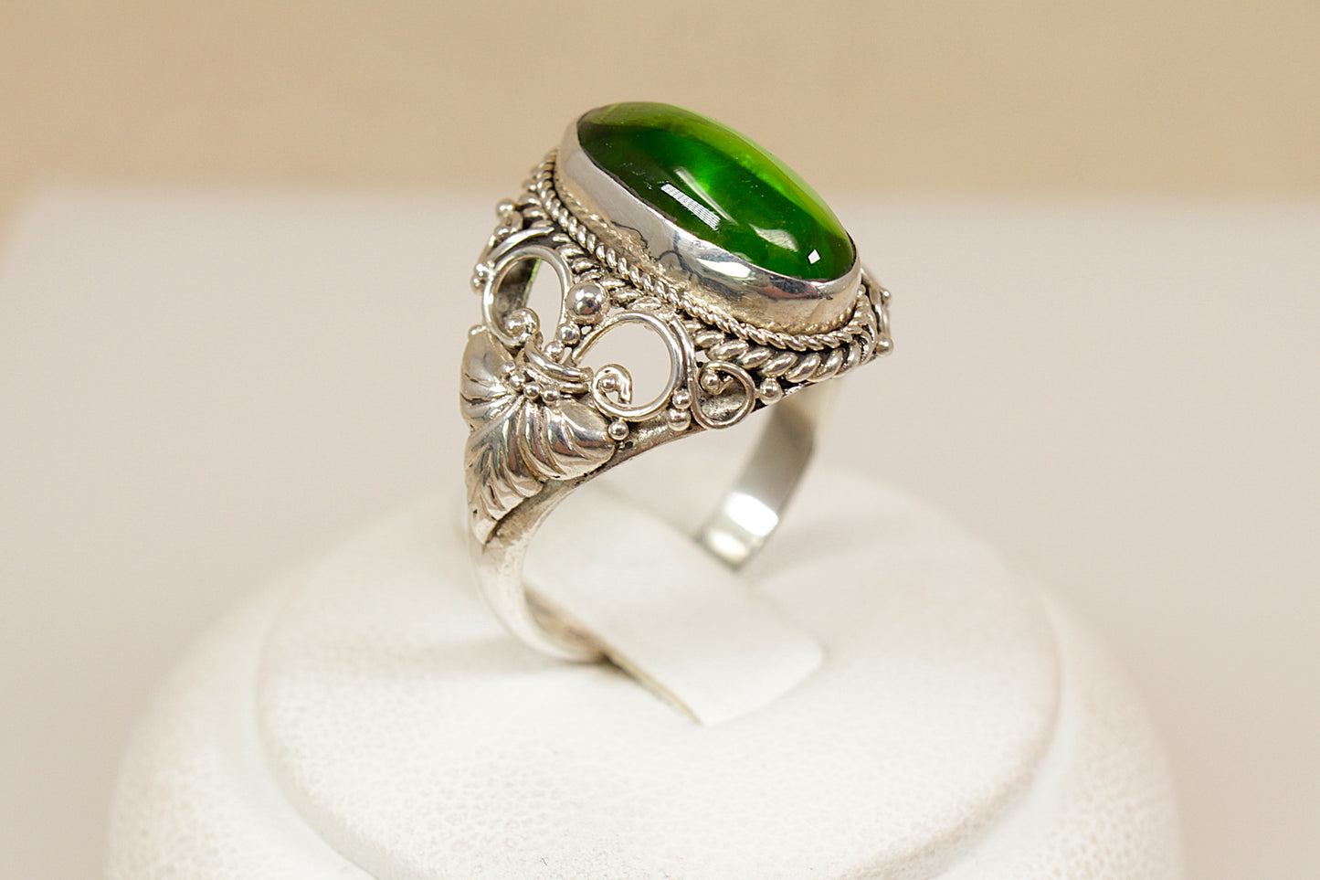Sterling Silver Green Crystal Statement Ring