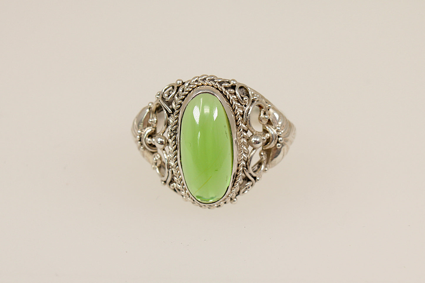 Sterling Silver Green Crystal Statement Ring