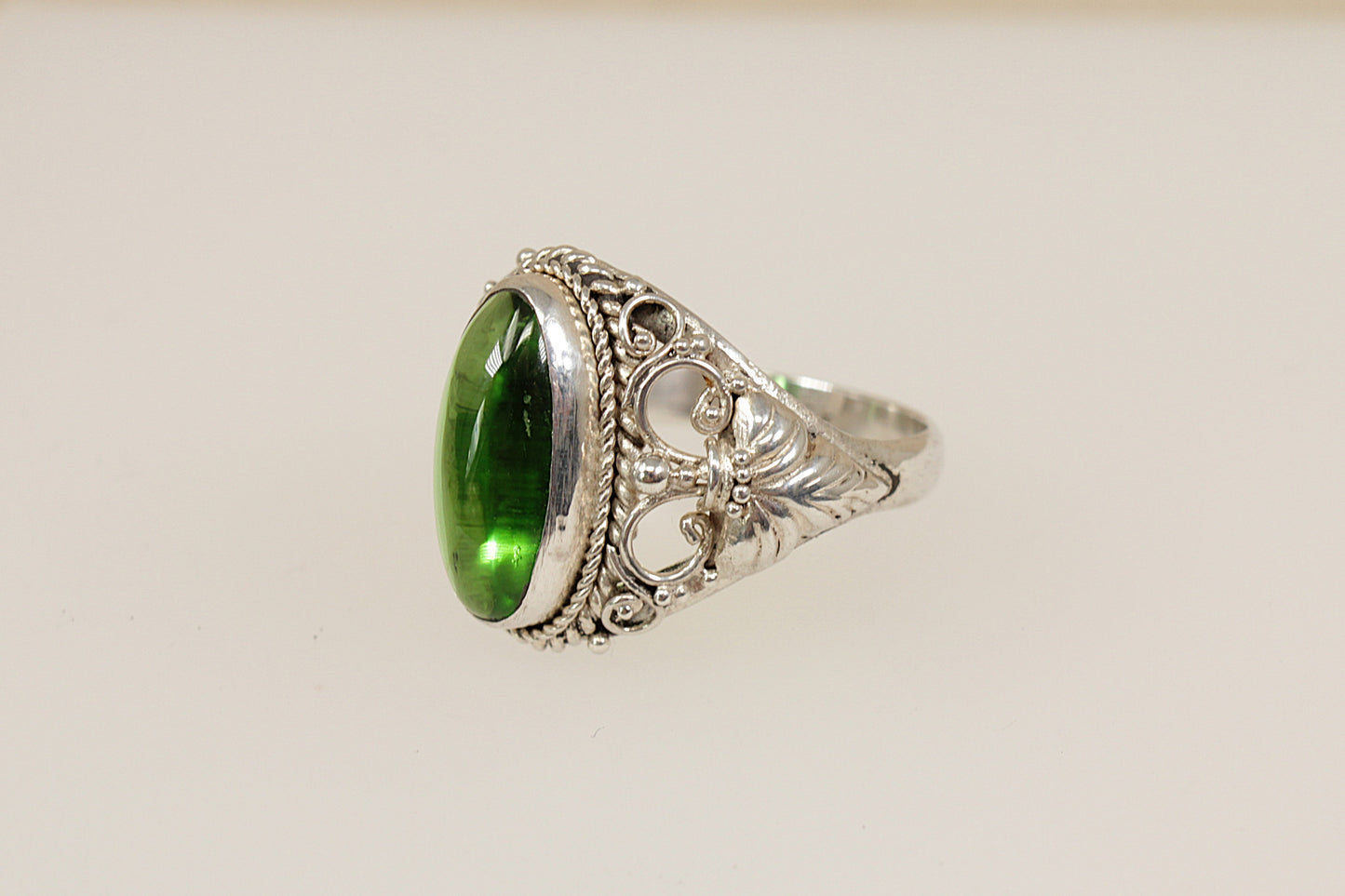 Sterling Silver Green Crystal Statement Ring