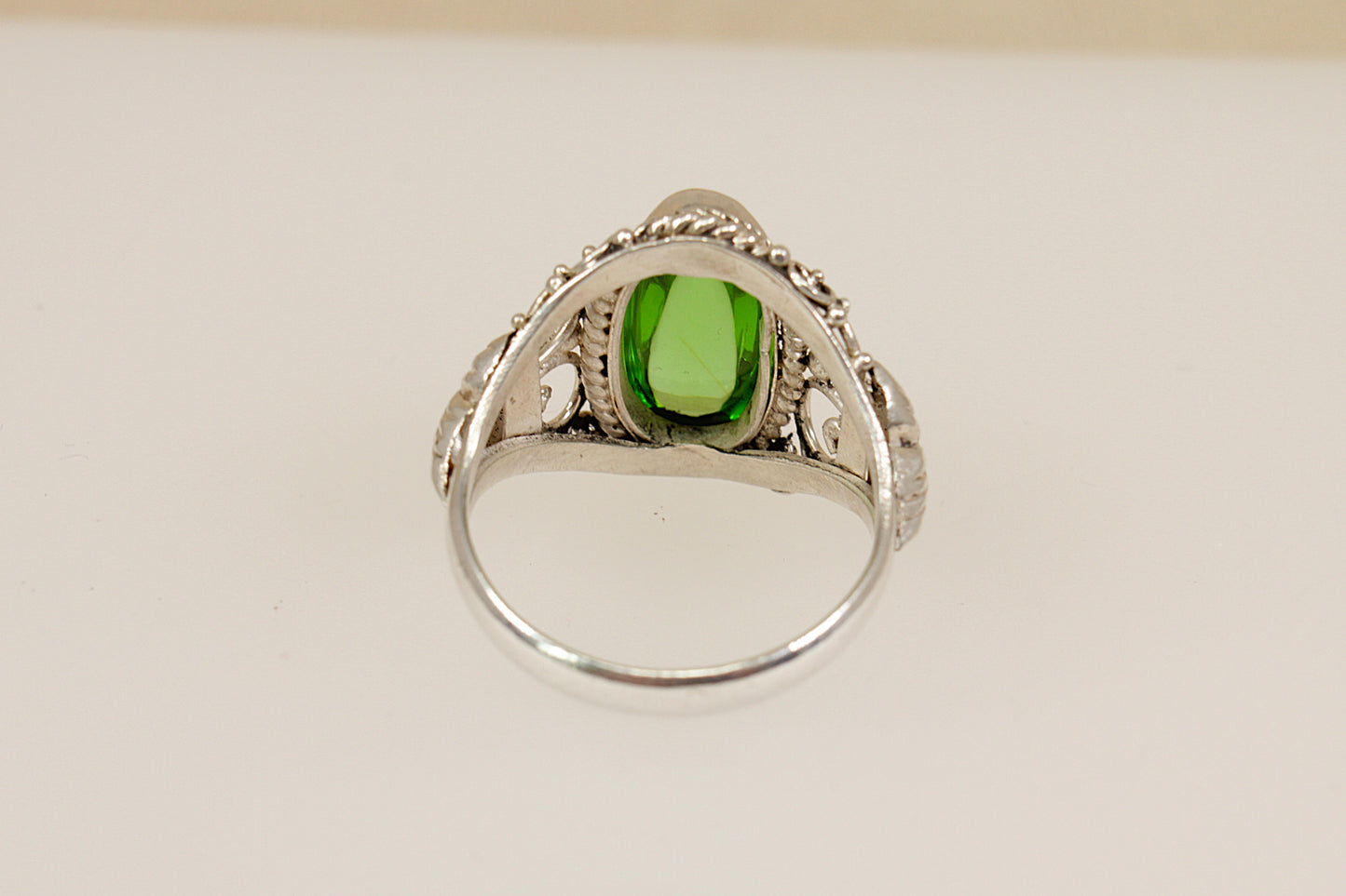 Sterling Silver Green Crystal Statement Ring