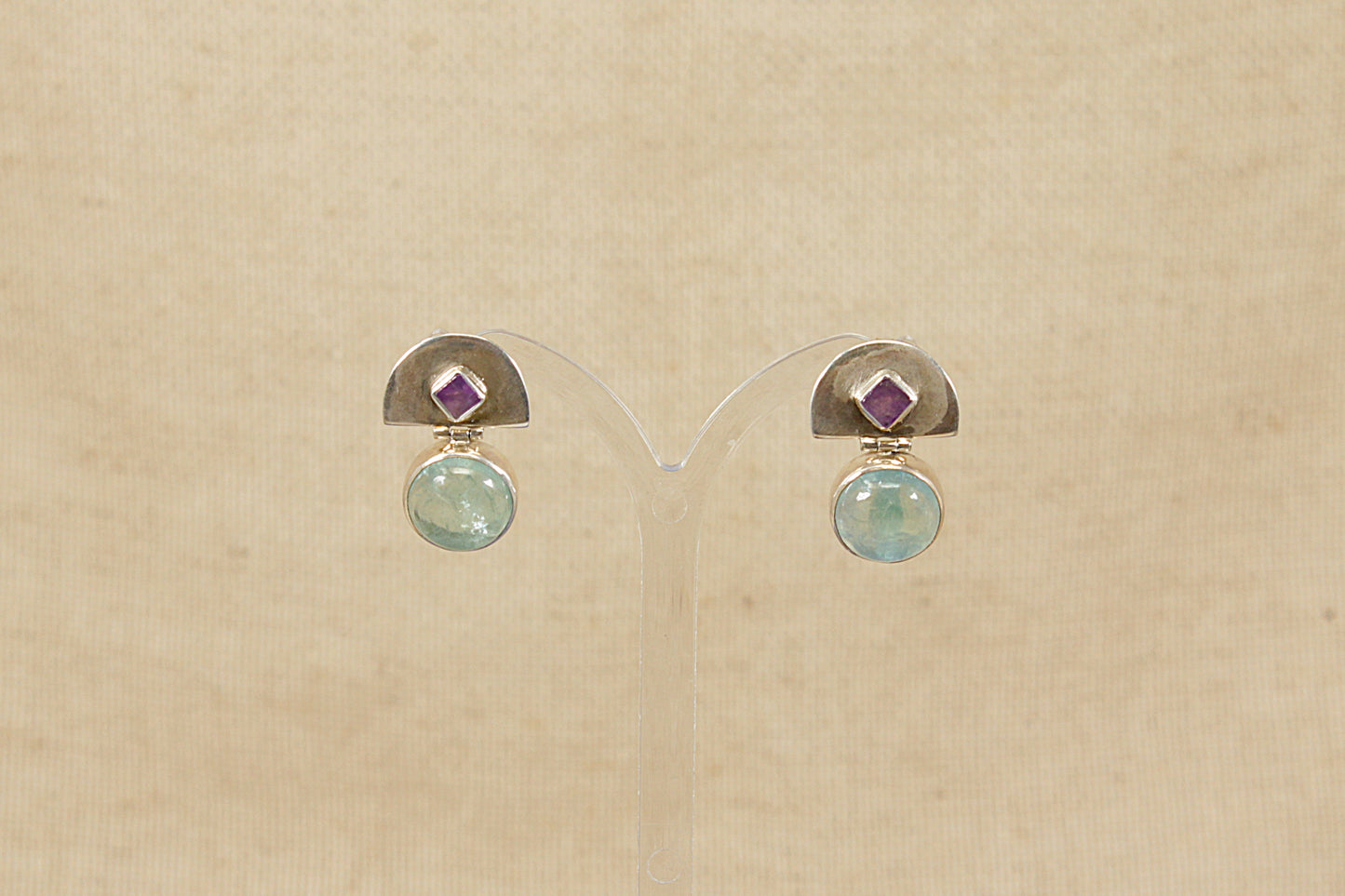 Silver Aquamarine and Amethyst ‘Studio’ Earrings