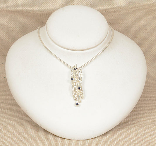 Silver Sapphire ‘Brutalist’ Style Pendant and Chain Necklace