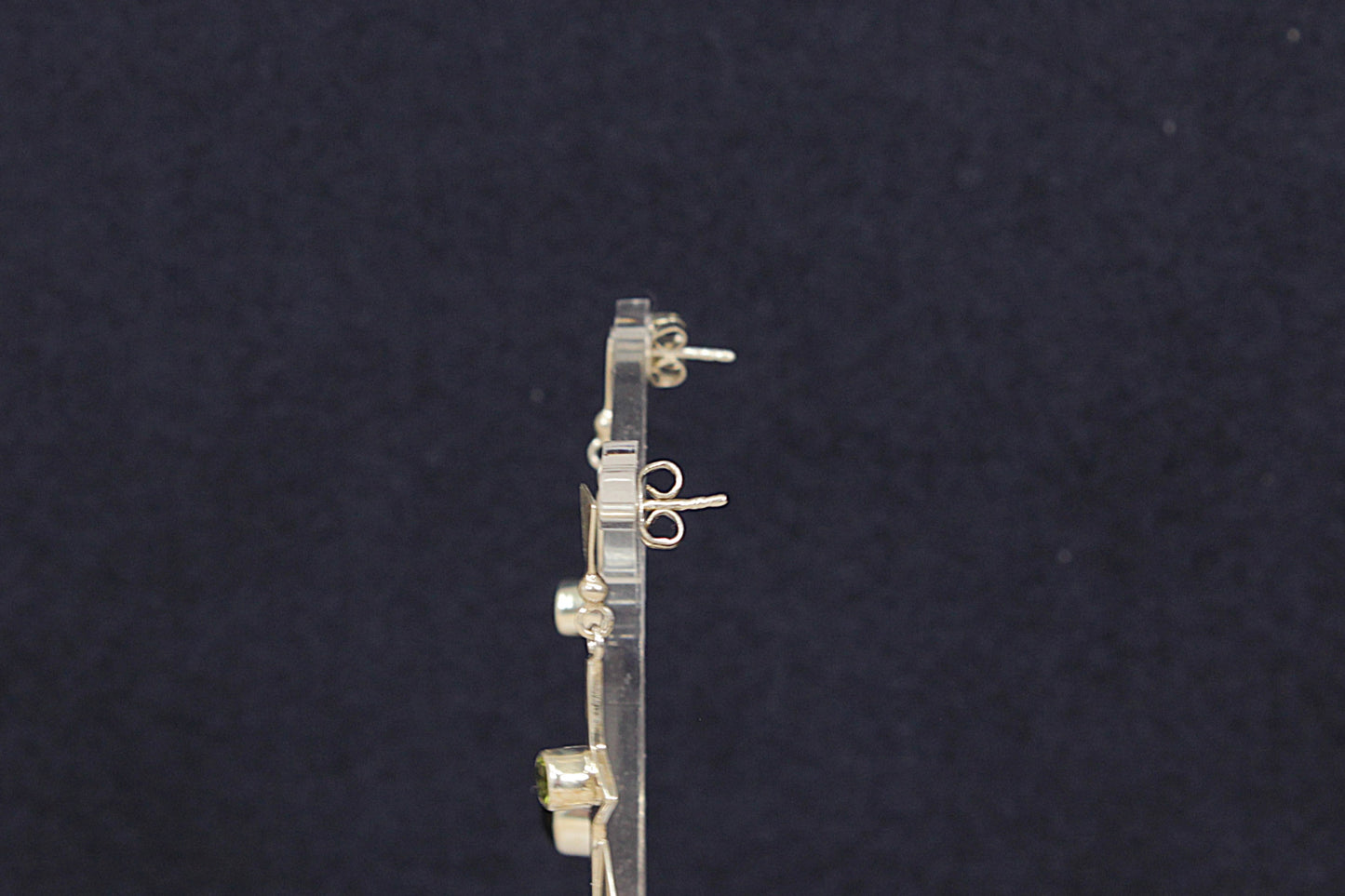 Silver Modernist ‘Studio’ Design Peridot and Onyx Earrings