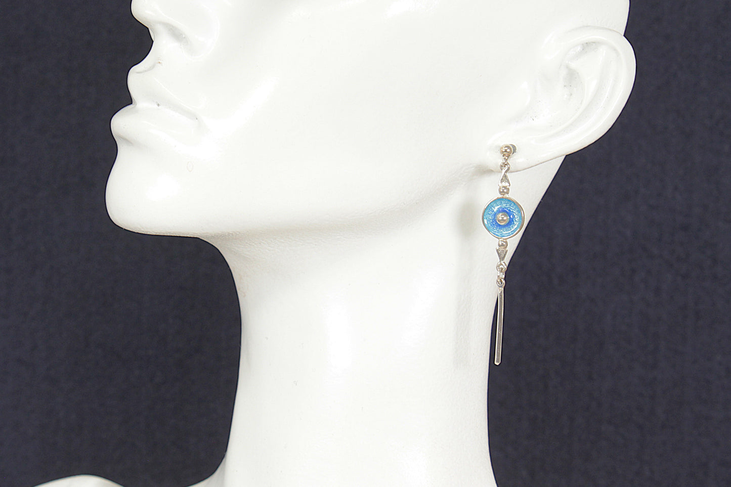 Silver Blue Enamel Dropper Earrings