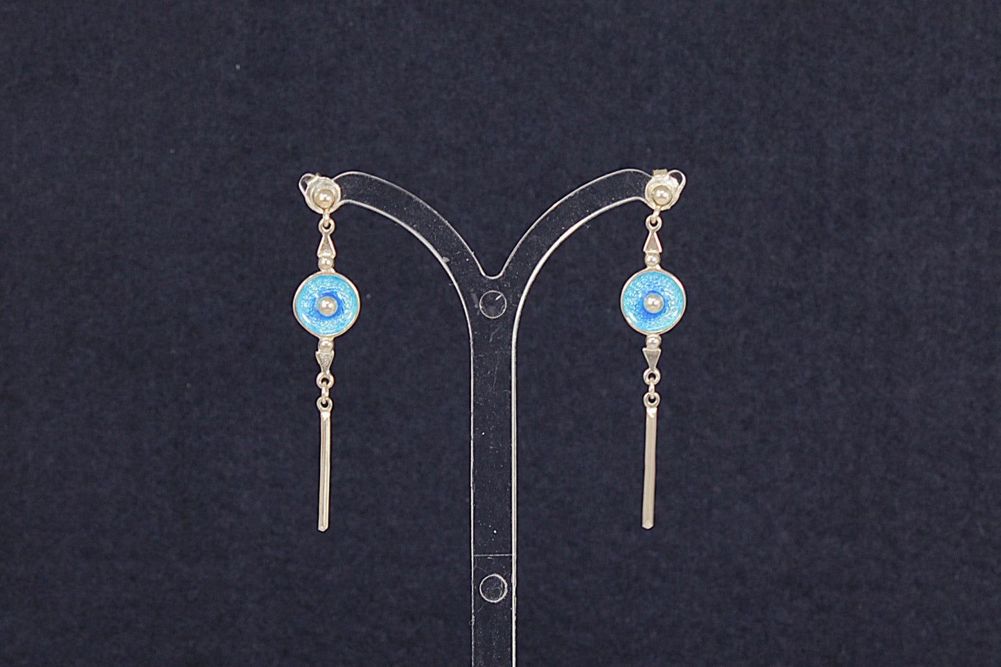 Silver Blue Enamel Dropper Earrings