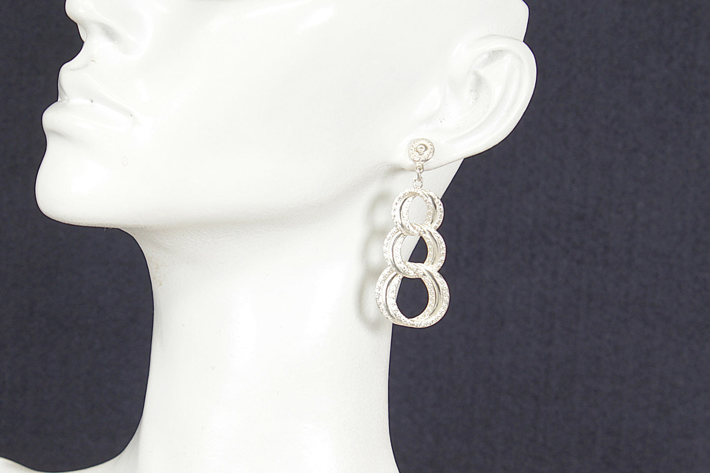 Silver Triple Hoop Dropper Earrings