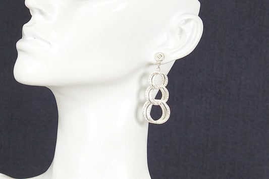Silver Triple Hoop Dropper Earrings