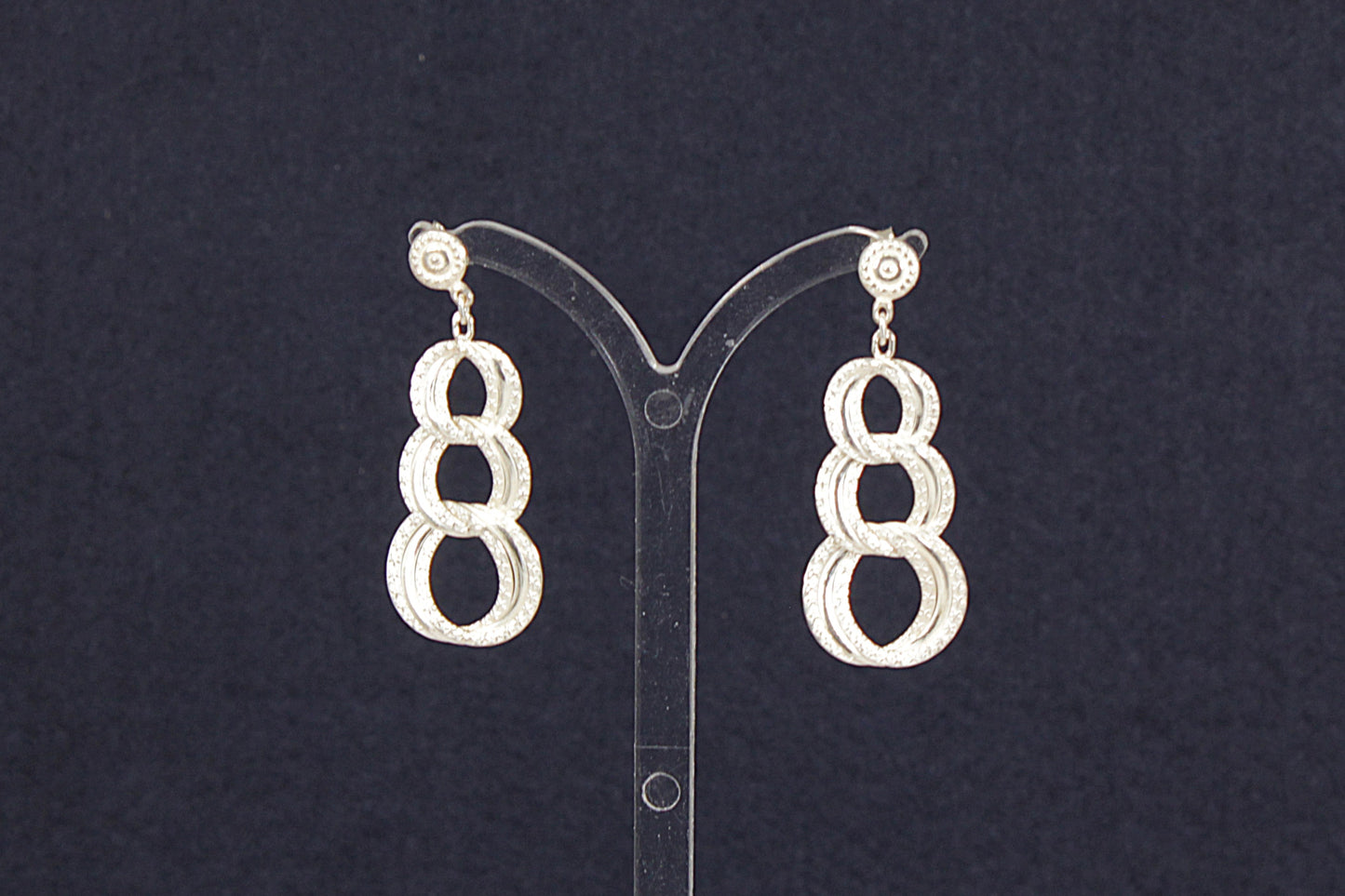 Silver Triple Hoop Dropper Earrings