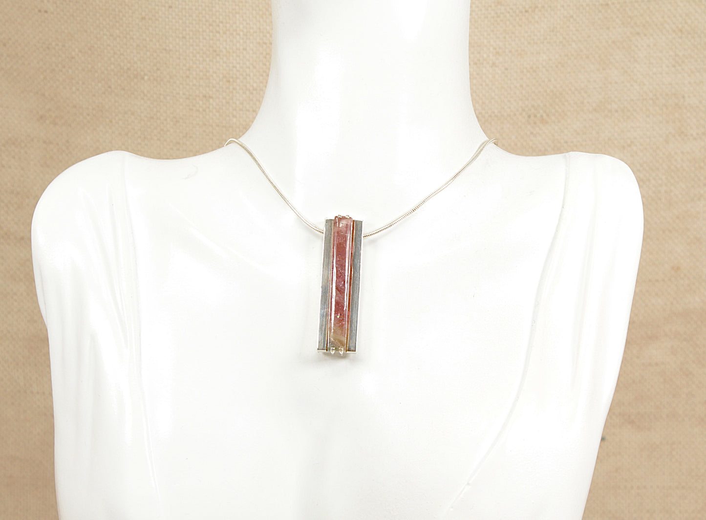 Silver Pink Tourmaline Designer Pendant Necklace