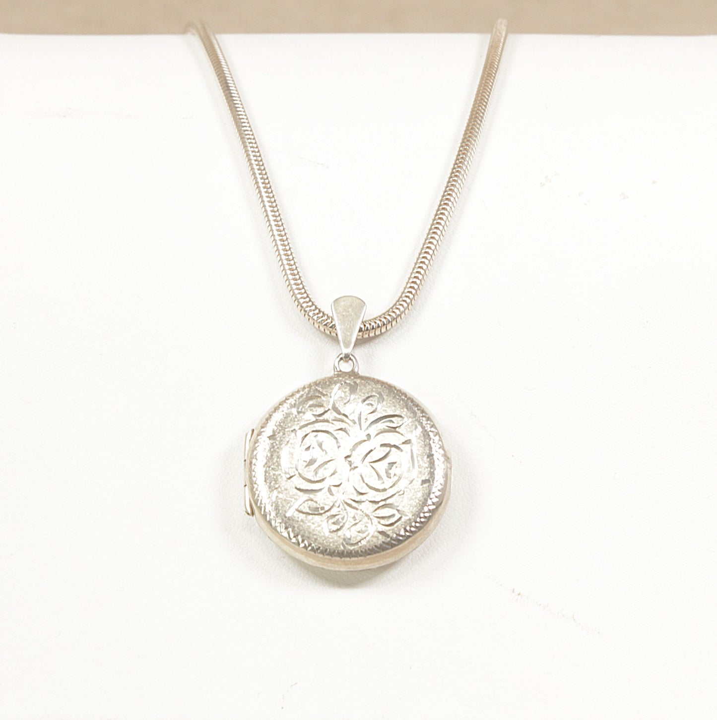 Vintage Silver Etched Locket and Chain