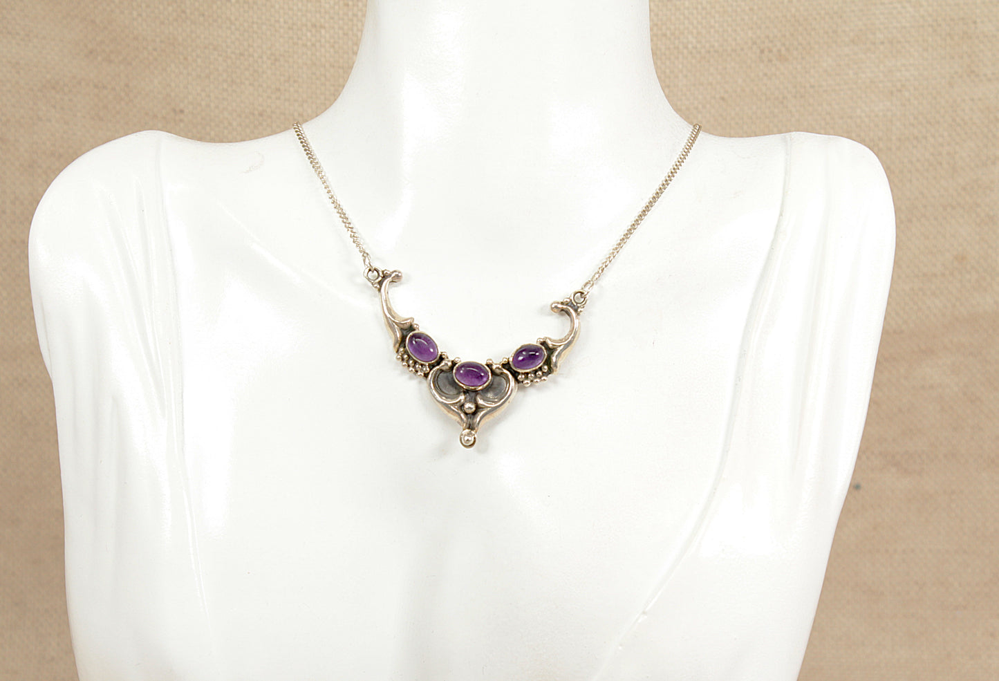 Silver Art Nouveau Style Amethyst Necklace