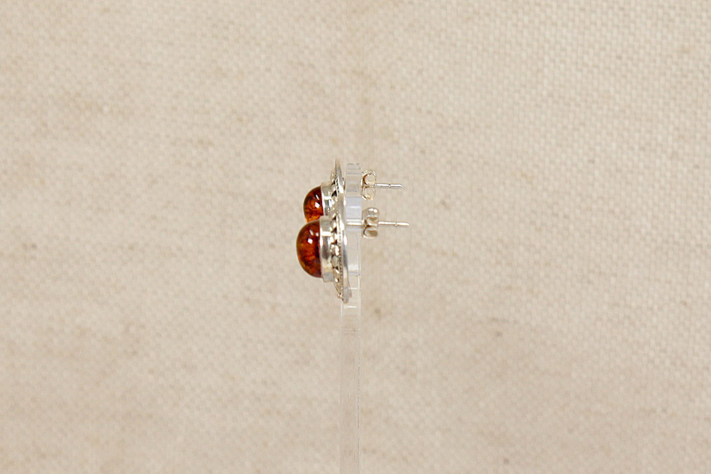 Silver Amber Stud Earrings